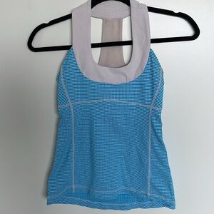 Lululemon Scoop Neck Tank in Blue and White Gingham Print, Size 4 with Size Dot